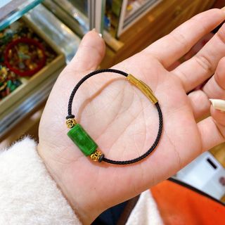 VÒNG TAY LU THỐNG NGỌC CẨM THẠCH SƠN THỦY THIÊN NHIÊN PHỐI CHARM BI KIM TIỀN VÀNG TÂY 10 KARA CÓ THẺ HÓA ĐƠN - THẮNG GIANG