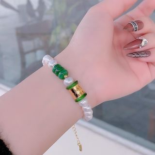 VÒNG TAY NGỌC TRAI NUÔI NƯỚC NGỌT THIÊN NHIÊN PHỐI LU THỐNG ĐÁ PHONG THỦY - THẮNG GIANG