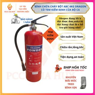 Bình Chữa Cháy, bình cứu hoả có tem kiểm định  bột ABC 4kg, chính hãng DRAGON