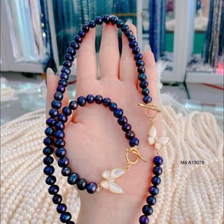BỘ TRẮNG SỨC NGỌC TRAI ĐEN NUÔI NƯỢC NGỌT THIÊN NHIÊN KHÓA HÌNH BƯỚM - THẮNG GIANG