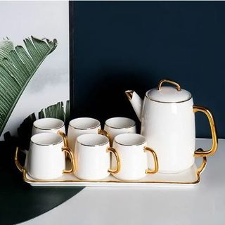 BỘ BÌNH TRÀ GỐM SỨ VIỀN VÀNG SANG TRỌNG