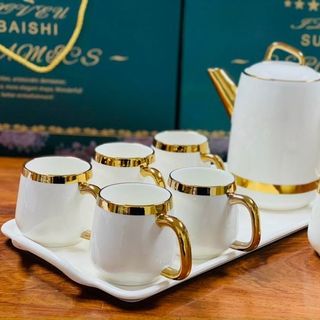 BỘ BÌNH TRÀ GỐM SỨ VIỀN VÀNG SANG TRỌNG