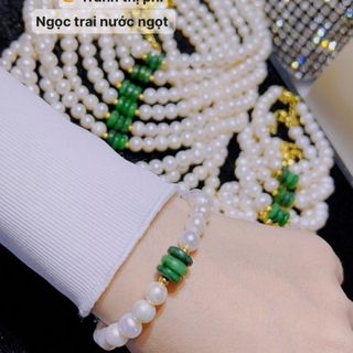 VÒNG TAY NGỌC TRAI NUÔI NƯỚC NGỌT THIÊN NHIÊN PHỐI TAM ĐIẾU NGỌC CẨM THẠCH SƠN THỦY - THẮNG GIANG