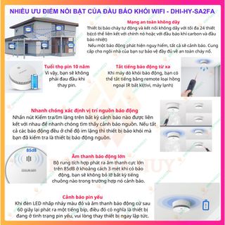 Cảm biến khói độc lập, đầu báo khói dùng pin kết nối wifi , độ chính xác cao, tuổi thọ pin 10 năm dùng cho gia đình ..vv