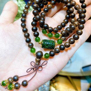 VÒNG TAY TRẦM HƯƠNG SÁNH THIÊN NHIÊN PHỐI LU THỐNG CẨM THẠCH TRẠM KHẮC, PHỐI CHARM XI VÀNG - THẮNG GIANG