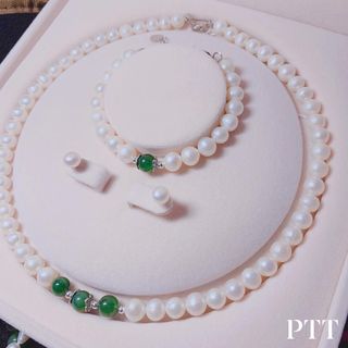 BỘ TRANG SỨC NGỌC TRAI NUÔI NƯỚC NGỌT THIÊN NHIÊN PHỐI ĐÁ PHONG THỦY CHARM BẠC TA - THẮNG GIANG