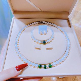 BỘ TRANG SỨC NGỌC TRAI NUÔI NƯỚC NGỌT THIÊN NHIÊN PHỐI ĐÁ PHONG THỦY CHARM BẠC TA - THẮNG GIANG