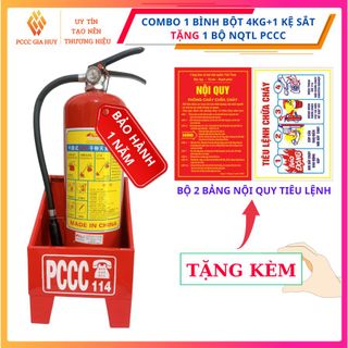 Bình cứu hoả, combo 1 bình chữa cháy bột 4kg+ kệ để bình pccc, tặng bộ nội quy tiêu lệnh