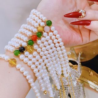 VÒNG TAY NGỌC TRAI NUÔI THIÊN NHIÊN GẮN ĐÁ PHONG THỦY - THẮNG GIANG