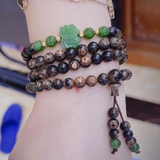VÒNG TAY TRẦM HƯƠNG SÁNH CHÌM THIÊN NHIÊN PHỐI SEN NGỌC BÍCH , BI VÀNG TÂY 10 KARA - THẮNG GIANG