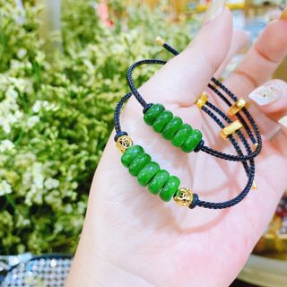 VÒNG TAY NGŨ ĐIẾU NGỌC CẨM THẠCH PHỐI CHARM KIM TIỀN VÀNG TÂY 10 KARA CÓ THẺ HÓA ĐƠN - THẮNG GIANG