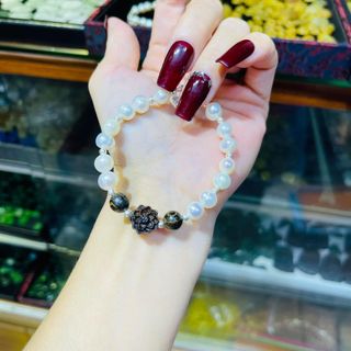 VÒNG TAY NGỌC TRAI NUÔI NƯỚC NGỌT THIÊN NHIÊN PHỐI SEN TRẦM HƯƠNG SÁNH BI LÕI BẠC TA - THẮNG GIANG