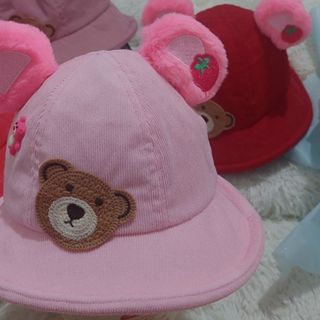 Mũ bucket trẻ em tai gấu lông hồng CQ giá sỉ