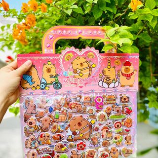 Sticker nổi capybara tấm lớn có quai Lố 10 tấm
