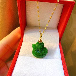 MẶT DÂY CHUYỀN HỒ LY NGỌC CẨM THẠCH MÓC VÀNG TÂY 10 KARA - THẮNG GIANG