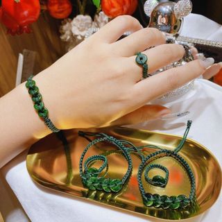 BỘ TRANG SỨC NGỌC CẨM THẠCH SƠN THỦY THIÊN NHIÊN TẾT DÂY CHỈ MAY MẮN - THẮNG GIANG
