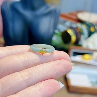 NHẪN NGỌC CẨM THẠCH LAM THIÊN NHIÊN BỌC SEN VÀNG TÂY 10 KARA - THẮNG GIANG