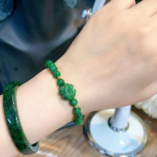 VÒNG TAY CỎ BỐN LÁ NGỌC CẨM THẠCH SƠN THỦY THIÊN NHIÊN PHỐI BI VÀNG TÂY 10 KARA CÓ THẺ HÓA ĐƠN - THẮNG GIANG