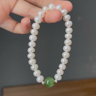 VÒNG TAY NGỌC TRAI NUÔI THIÊN NHIÊN PHỐI HẠT NGỌC BÍCH - BI BẠC TA - THẮNG GIANG