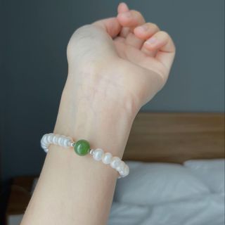 VÒNG TAY NGỌC TRAI NUÔI THIÊN NHIÊN PHỐI HẠT NGỌC BÍCH - BI BẠC TA - THẮNG GIANG