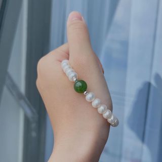 VÒNG TAY NGỌC TRAI NUÔI THIÊN NHIÊN PHỐI HẠT NGỌC BÍCH - BI BẠC TA - THẮNG GIANG