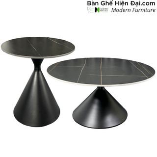 Bộ đôi bàn sofa phòng chờ tiếp khách mặt đá phiến tròn màu trắng xám đen chân sắt hình nón nhập khẩu HCM SL TS0964/65-58E giá sỉ