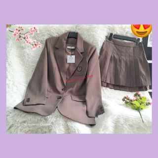 Bộ Vest Nữ 02 LỚP SV 09 sành điệu,quý phái Tay dài Top Nâu