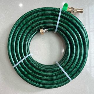 [Bộ 5m xanh] Dây xịt rửa xe tưới cây, chất lượng nhựa dẻo 2 lớp có sợi polyester gia cường / sẵn vòi xịt tăng áp đồng thau và ren trong 21 kết nối vòi nước