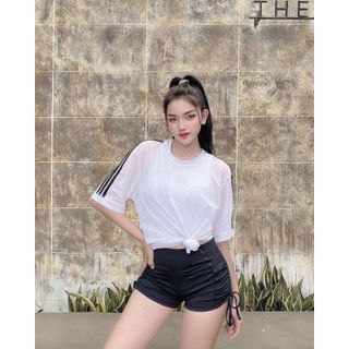 Áo lưới sọc tay Size M L, áo thể thao nữ