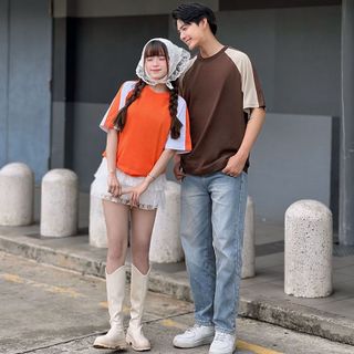 Áo Thun Trơn, Áo Thun Unisex Oversize, Áo Thun Phối Màu, Áo Thun Cổ Tròn, Áo Thun Cotton Raglan Phối Tay 100%