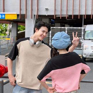 Áo Thun Trơn, Áo Thun Phối Màu, Áo Thun Nam Nữ Cotton Raglan viên thân 100% Unisex Form Rộng Tay Lỡ Oversize