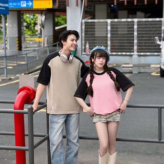 Áo Thun Trơn, Áo Thun Phối Màu, Áo Thun Nam Nữ Cotton Raglan viên thân 100% Unisex Form Rộng Tay Lỡ Oversize
