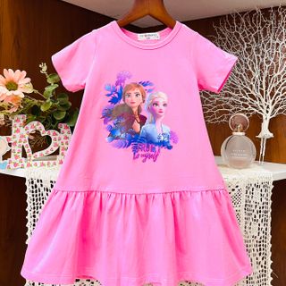 Đầm Thun Cotton Tay Con Elsa Anna