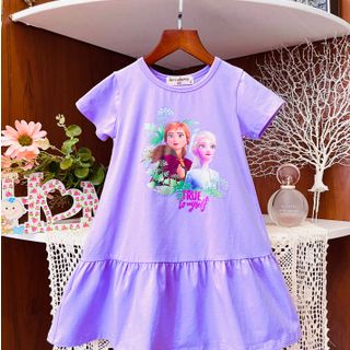 Đầm Thun Cotton Tay Con Elsa Anna