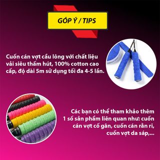 Cuốn cán vợt cầu lông, độ dài 5 mét, vải cotton cao cấp có độ bám cực tốt, cuốn vợt cầu lông, tennis