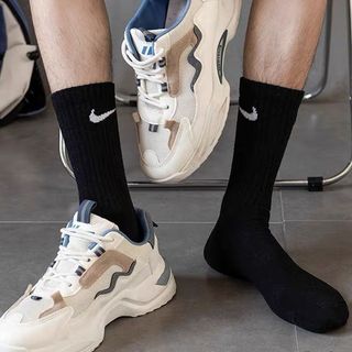Tất N-i-k-e dệt kim cổ cao, dài 17cm, mềm mại trơn mịn, unisex, co dãn 4 chiều thoáng khí, vớ thể thao dệt kim N-i-k-e