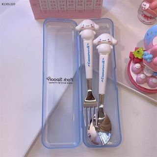 Bộ Thìa Dĩa Bằng Thép Không Gỉ Hoạt Hình Kuromi Đáng Yêu Cho Bé
