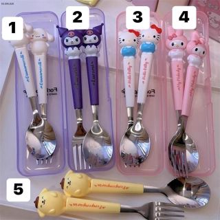 Bộ Thìa Dĩa Bằng Thép Không Gỉ Hoạt Hình Kuromi Đáng Yêu Cho Bé