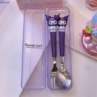 Bộ Thìa Dĩa Bằng Thép Không Gỉ Hoạt Hình Kuromi Đáng Yêu Cho Bé