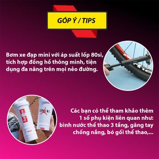 Bơm xe đạp mini, áp suất lốp 80psi, tích hợp đồng hồ thông minh, bơm lốp xe cầm tay đa năng
