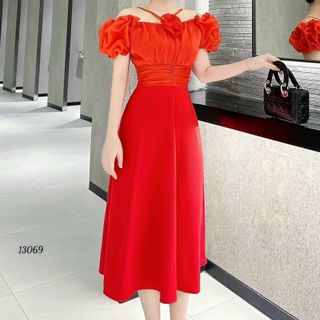 Đầm dự tiệc thiết kế dáng xoè dự tiệc chất liệu umi co giãn phối voan, mềm mại, sang trong,thanh lịch N12