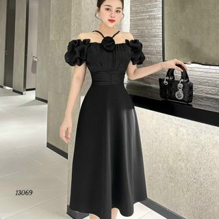 Đầm dự tiệc thiết kế dáng xoè dự tiệc chất liệu umi co giãn phối voan, mềm mại, sang trong,thanh lịch N12