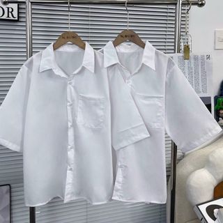Sơ mi học sinh tay lỡ chất lụa mềm mịn,form unisex 55kg-70kg hàng đẹp