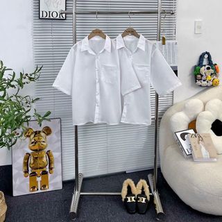 Sơ mi học sinh tay lỡ chất lụa mềm mịn,form unisex 55kg-70kg hàng đẹp