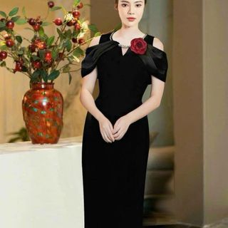 Đầm dạ hội hở vai dây chuyền cổ sang trọng hàng cao cấp