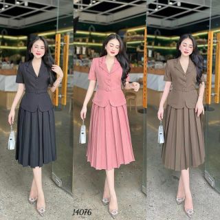 Đầm dự tiệc (Set Áo + Chân váy) thiết kế dáng xoè dự tiệc chất liệu cotton lạnh, tà váy xếp li, mềm mại, sang trong,thanh lịch N11