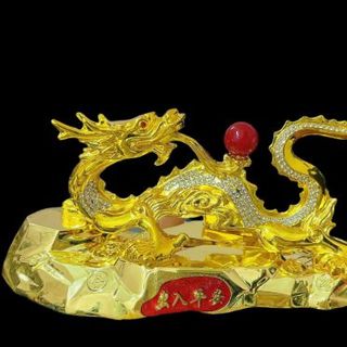 Tượng Rồng Vàng Nhả Ngọc Có Đế Đựng Sáp Nước Hoa Trang Trí Taplo Ô Tô, Bàn Làm Việc, Phòng Khách
