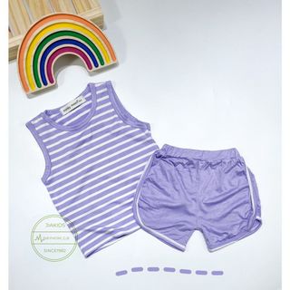 [Bé:6-27kg] Bộ Quần Áo Ba Lỗ Minky Mom Vải Thun Lạnh Thoáng Mát Thoáng Mát, Dệt Sọc Ngang, Quần Trơn - Mã: BL-TR02
