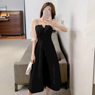 Đầm dự tiệc thiết kế dáng xoè dự tiệc chất liệu cotton lạnh phối voan, mềm mại, sang trong,thanh lịch N04