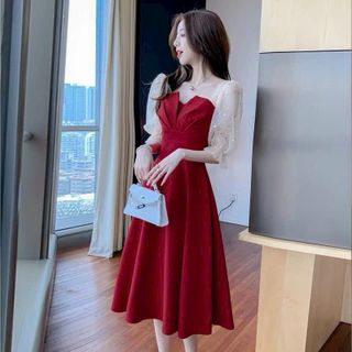 Đầm dự tiệc thiết kế dáng xoè dự tiệc chất liệu cotton lạnh phối voan, mềm mại, sang trong,thanh lịch N04